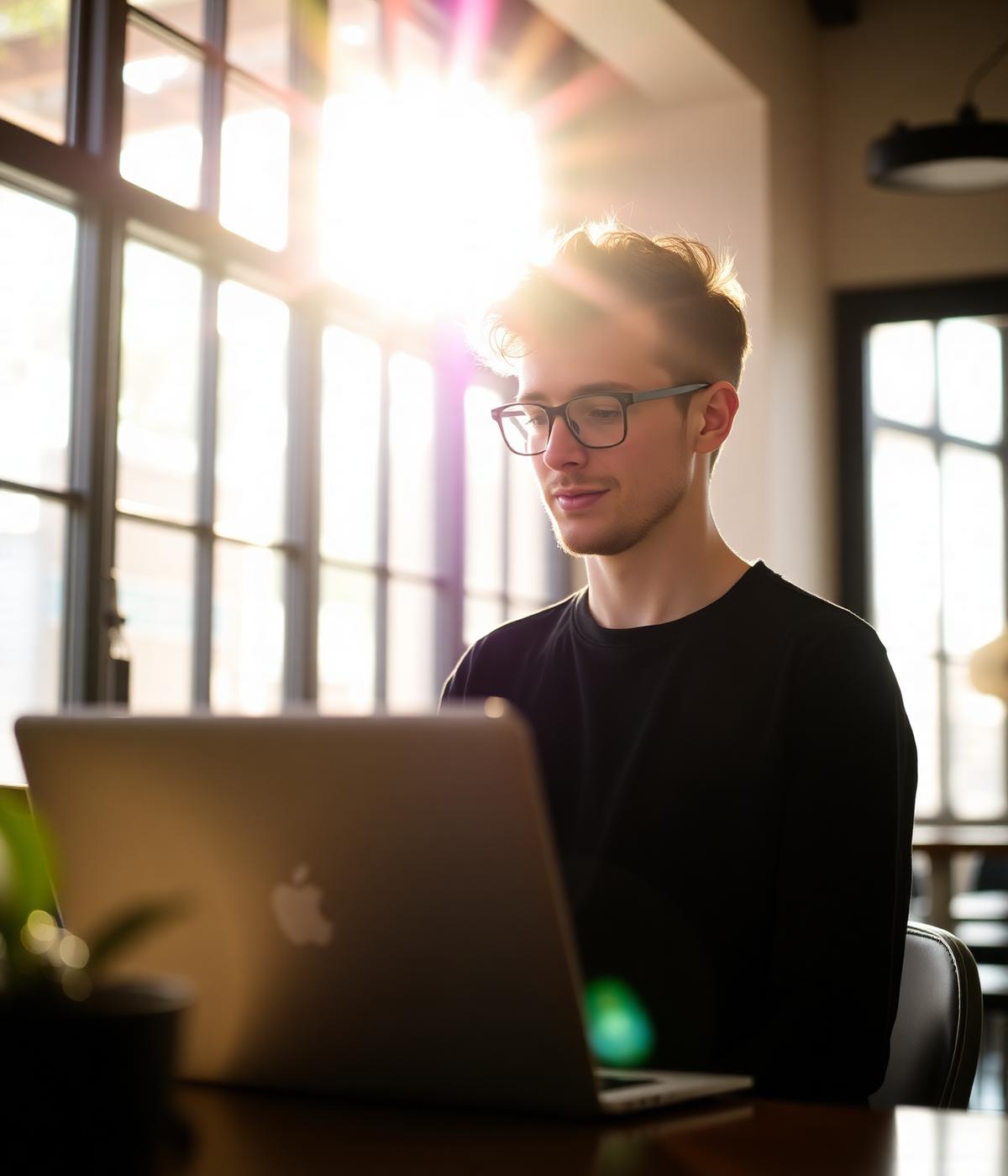 Freelancer working on laptop from home office